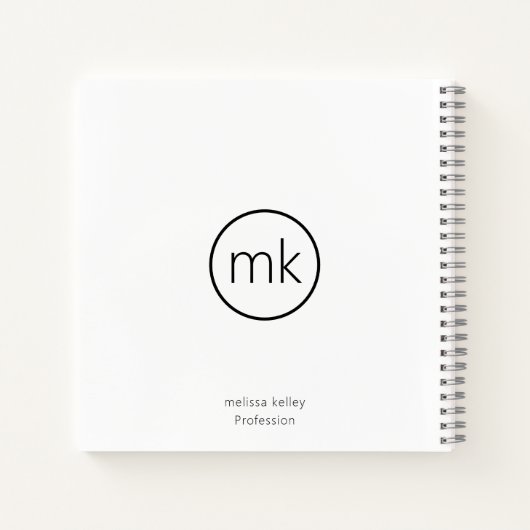 Carnet Monogramme Initial Minimaliste Professionnel Blanc (Dos)