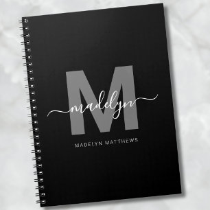 Carnet Monogramme Initial Noir Blanc Professionnel