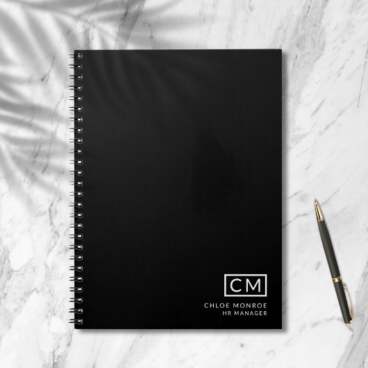 Carnet Monogramme Initial Noir Blanc Professionnel Modern