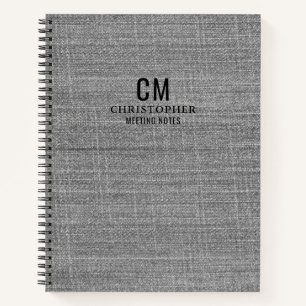 Carnet Monogramme initial noir et gris Simple Minimaliste