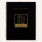 Carnet Monogramme initial noir et or moderne (Devant)