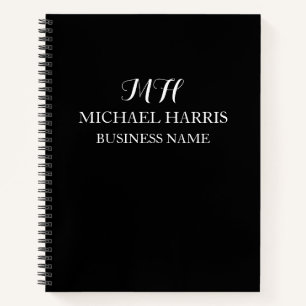 Carnet Monogramme Initial Noir Professionnel Entreprise