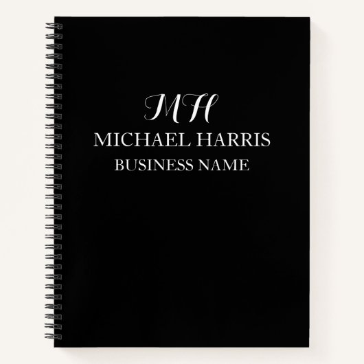 Carnet Monogramme Initial Noir Professionnel Entreprise (Devant)
