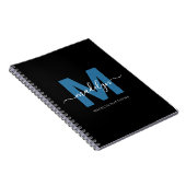 Carnet Monogramme Initial Nom de Script Bleu Personnalisé (Côté Droit)