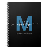 Carnet Monogramme Initial Nom de Script Bleu Personnalisé (Devant)