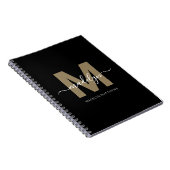 Carnet Monogramme Initial Nom de Script Or Noir Moderne (Côté Droit)