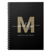 Carnet Monogramme Initial Nom de Script Or Noir Moderne (Devant)