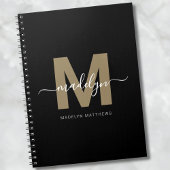 Carnet Monogramme Initial Nom de Script Or Noir Moderne