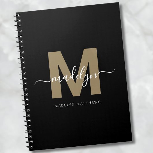 Carnet Monogramme Initial Nom de Script Or Noir Moderne