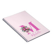 Carnet Monogramme Initial Nom Fleurs Aquarelle Rose (Côté Droit)