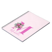 Carnet Monogramme Initial Nom Fleurs Aquarelle Rose (Côté gauche)