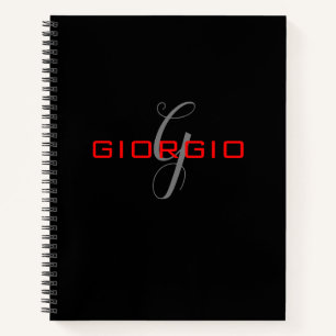 Carnet Monogramme Initial Nom Moderne Rouge Noir
