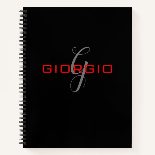 Carnet Monogramme Initial Nom Moderne Rouge Noir (Devant)