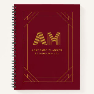 Carnet Monogramme Initial Or Luxe Or Rouge Bourgogne