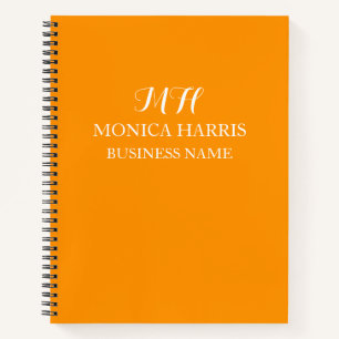 Carnet Monogramme Initial Orange Professionnel Entreprise