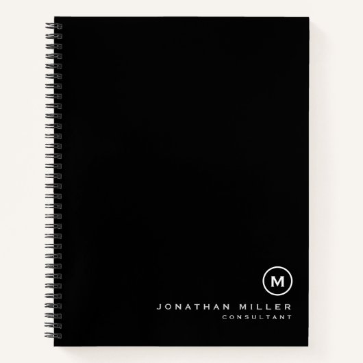 Carnet Monogramme Initial Professionnel Noir & Blanc (Devant)