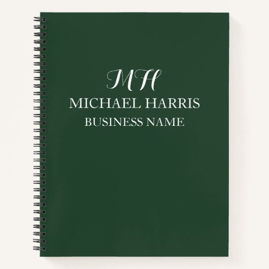 Carnet Monogramme Initial Professionnel Vert Entreprise (Devant)