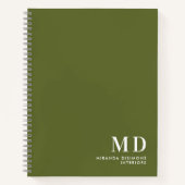Carnet Monogramme Initial Professionnel Vert Olive (Devant)