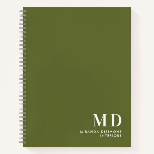Carnet Monogramme Initial Professionnel Vert Olive (Devant)
