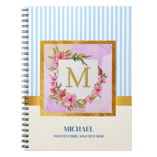 Carnet Monogramme Initial Script Floral Élégant Nom Perso (Devant)