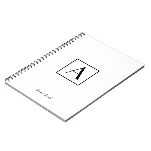 Carnet Monogramme Initial Script Noir & Blanc Professionn (Côté gauche)
