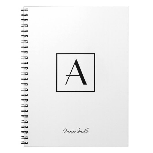 Carnet Monogramme Initial Script Noir et Blanc Profession (Devant)