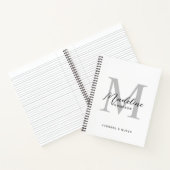 Carnet Monogramme Initial Script Noir Moderne Blanc Gris (Intérieur)