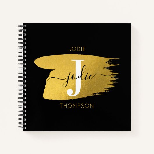 Carnet Monogramme Initial Script Noir & Or Moderne (Devant)