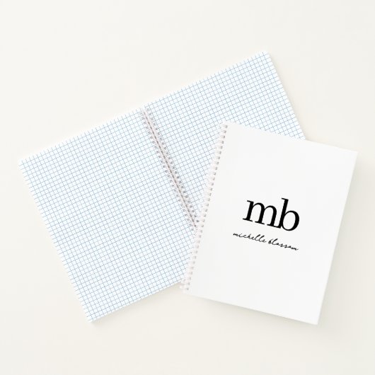 Carnet Monogramme Initial Script Tendance Noir Blanc Mode (Intérieur)