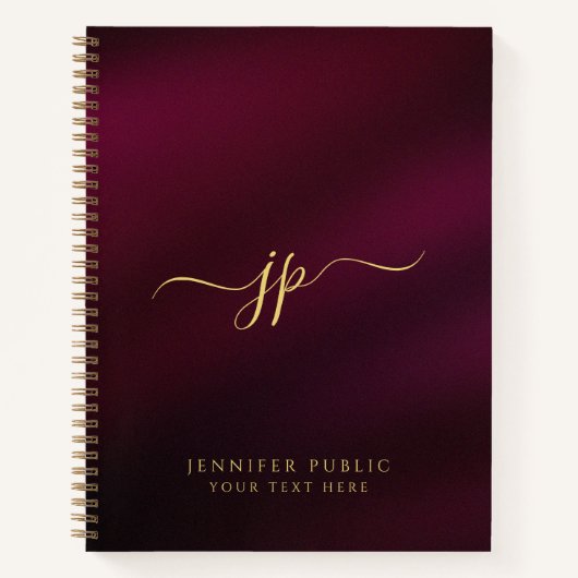 Carnet Monogramme Initial Texte Or Typographie Élégante (Devant)
