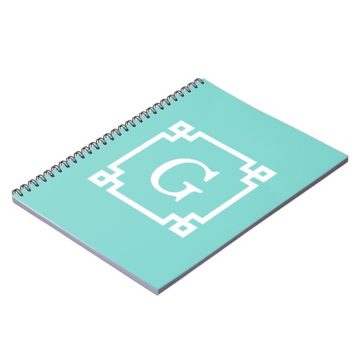 Carnet Monogramme initial Turquoise Wht Cadre clé grecque (Côté gauche)