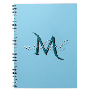 Carnet Monogramme Initiale et Nom Personnalisés Bleu Ciel