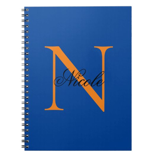Carnet Monogramme Initiale Nom Propre Manuscrit Bleu Fonc (Devant)