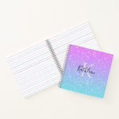 Carnet Monogramme Initiale Nom Rose Bleu Pailleté Féminin (Intérieur)