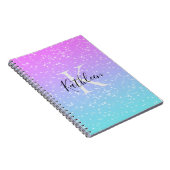 Carnet Monogramme Initiale Nom Rose Bleu Pailleté Féminin (Côté Droit)