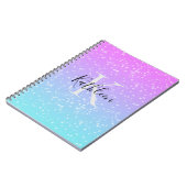 Carnet Monogramme Initiale Nom Rose Bleu Pailleté Féminin (Côté gauche)