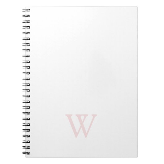 Carnet Monogramme Initiale Rose Pâle Élégant Blanc (Devant)
