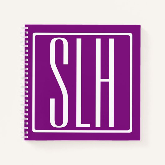 Carnet Monogramme Initiales 3 Moderne Gras | Blanc & Viol (Devant)
