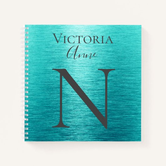 Carnet Monogramme Initiales Nom Customisé Turquoise (Devant)