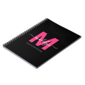 Carnet Monogramme Initiales Nom Rose Chaude Noir Féminin (Côté gauche)