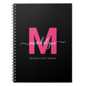 Carnet Monogramme Initiales Nom Rose Chaude Noir Féminin (Devant)