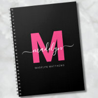 Monogramme Initiales Nom Rose Chaude Noir Féminin