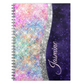 Carnet monogramme iridescent argent pailleté faux violet (Devant)