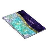 Carnet Monogramme iridescent chic bleu violet faux paille (Côté Droit)