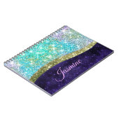 Carnet Monogramme iridescent chic bleu violet faux paille (Côté gauche)
