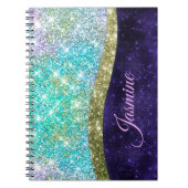 Carnet Monogramme iridescent chic bleu violet faux paille (Devant)