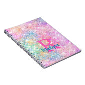 Carnet Monogramme iridescent rose licorne pailleté faux (Côté Droit)