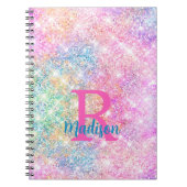 Carnet Monogramme iridescent rose licorne pailleté faux (Devant)