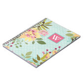 Carnet Monogramme | Jardin floral, Arrière - plan bleu (Côté gauche)