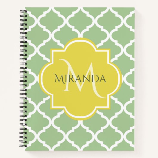 Carnet Monogramme jaune Quatrefeuille Vert pastel chic (Devant)